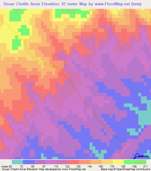 Douar Cheikh Amar,Tunisia Elevation Map