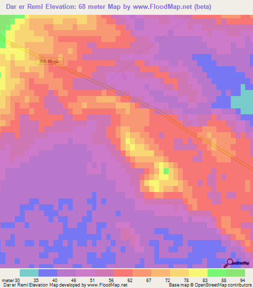Dar er Reml,Tunisia Elevation Map