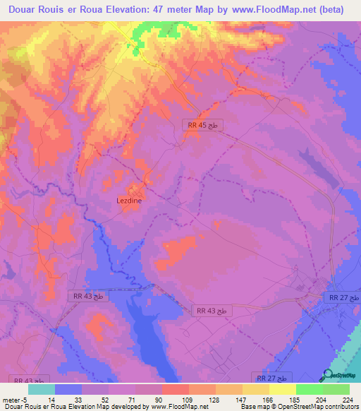 Douar Rouis er Roua,Tunisia Elevation Map