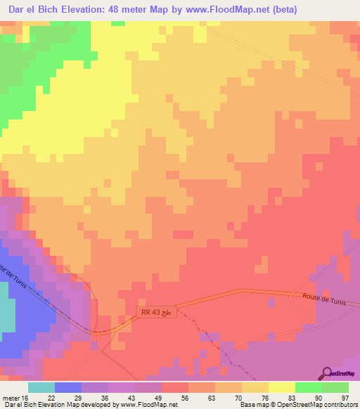Dar el Bich,Tunisia Elevation Map