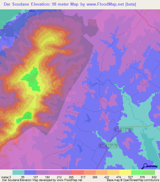Dar Soudane,Tunisia Elevation Map