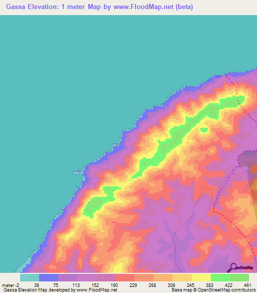 Gassa,Tunisia Elevation Map