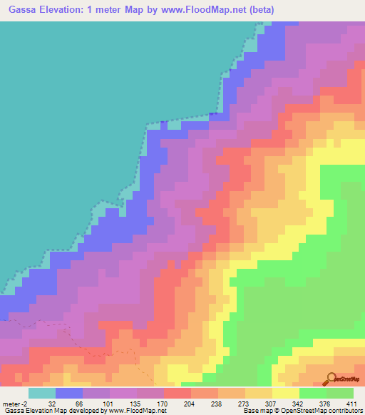 Gassa,Tunisia Elevation Map