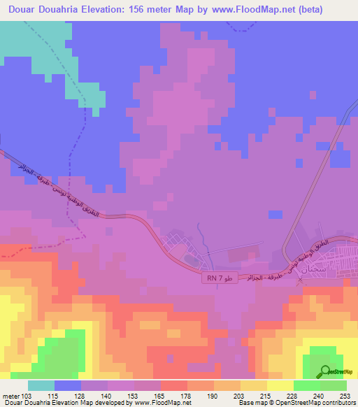 Douar Douahria,Tunisia Elevation Map