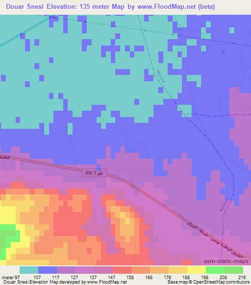 Douar Snesi,Tunisia Elevation Map