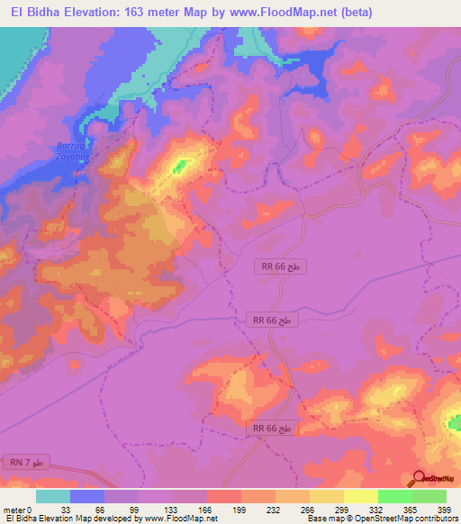 El Bidha,Tunisia Elevation Map