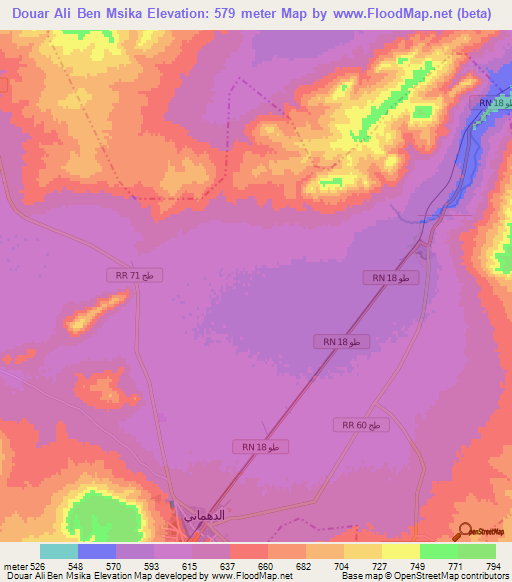 Douar Ali Ben Msika,Tunisia Elevation Map