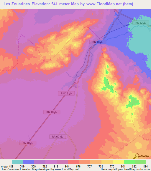 Les Zouarines,Tunisia Elevation Map