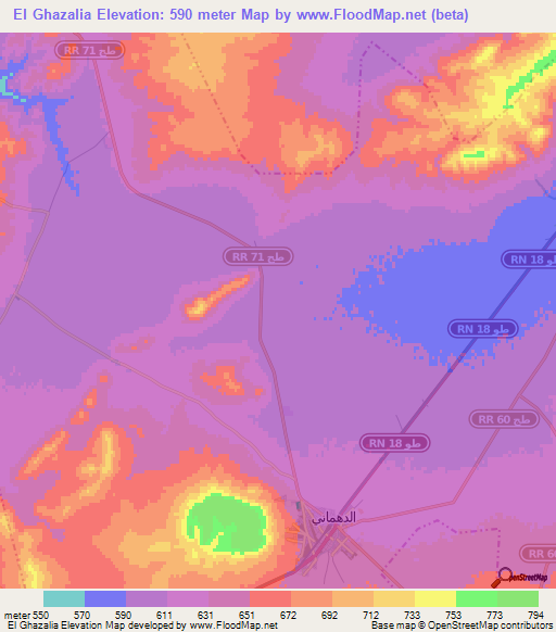 El Ghazalia,Tunisia Elevation Map