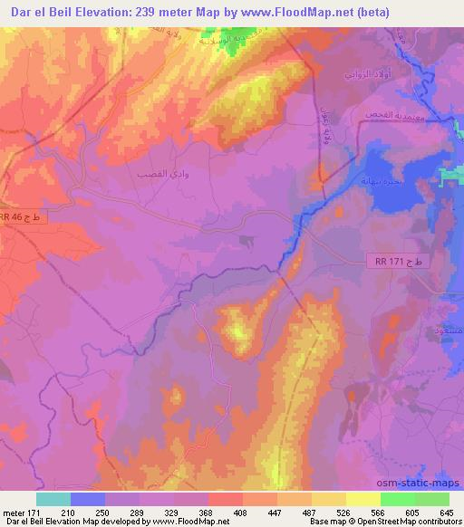 Dar el Beil,Tunisia Elevation Map