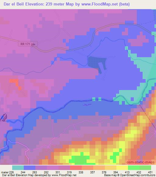 Dar el Beil,Tunisia Elevation Map