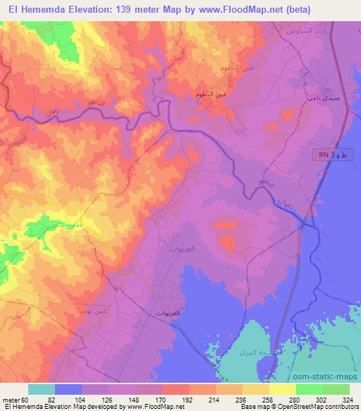 El Hememda,Tunisia Elevation Map