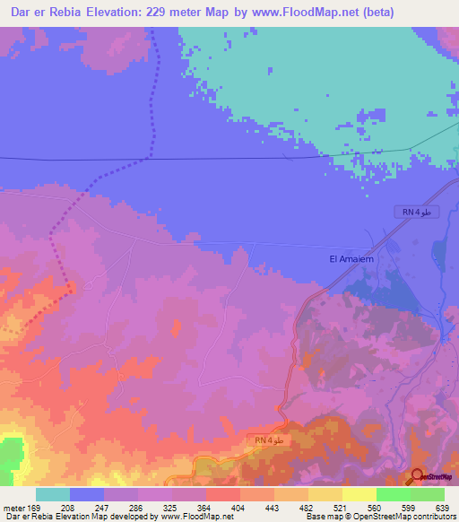 Dar er Rebia,Tunisia Elevation Map