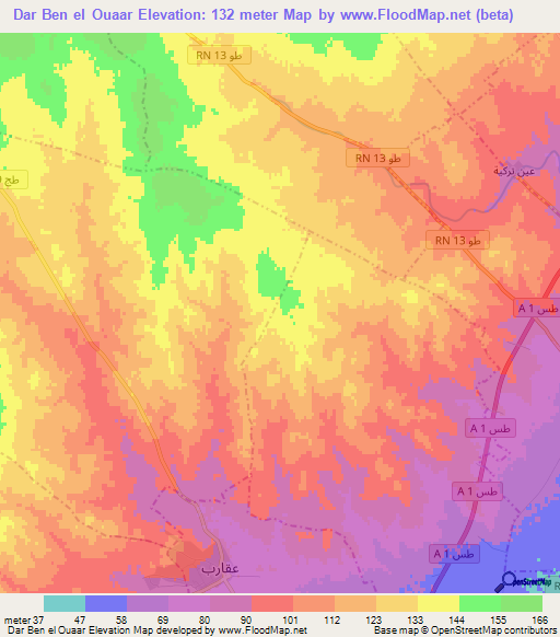 Dar Ben el Ouaar,Tunisia Elevation Map