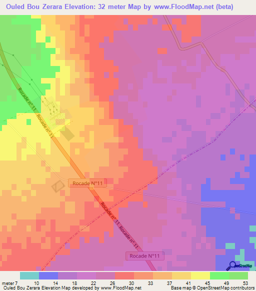 Ouled Bou Zerara,Tunisia Elevation Map