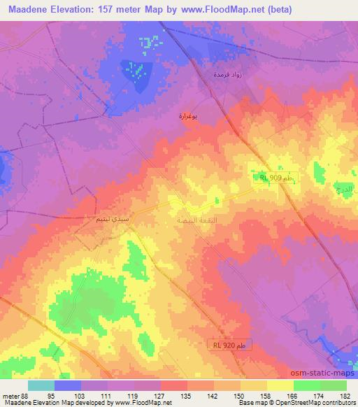 Maadene,Tunisia Elevation Map