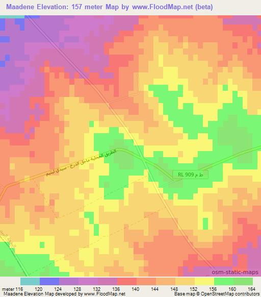 Maadene,Tunisia Elevation Map