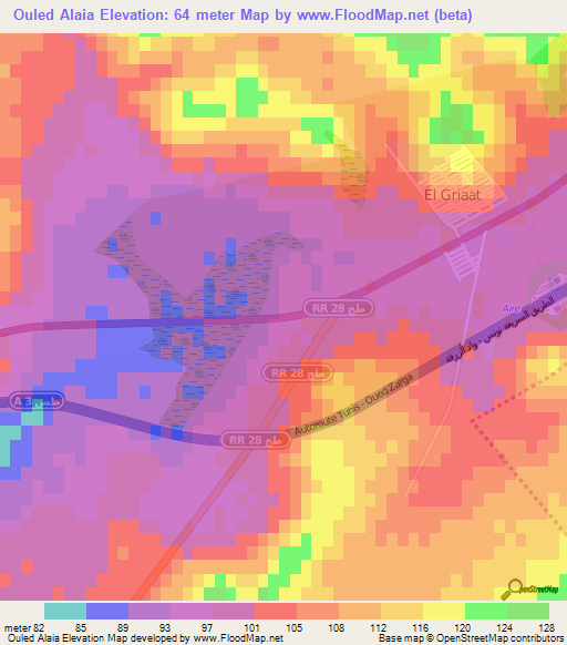 Ouled Alaia,Tunisia Elevation Map