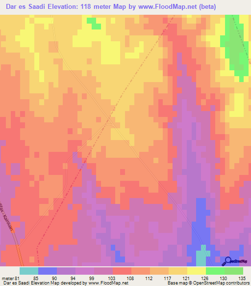 Dar es Saadi,Tunisia Elevation Map