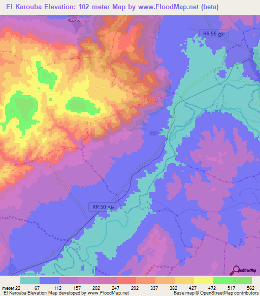 El Karouba,Tunisia Elevation Map