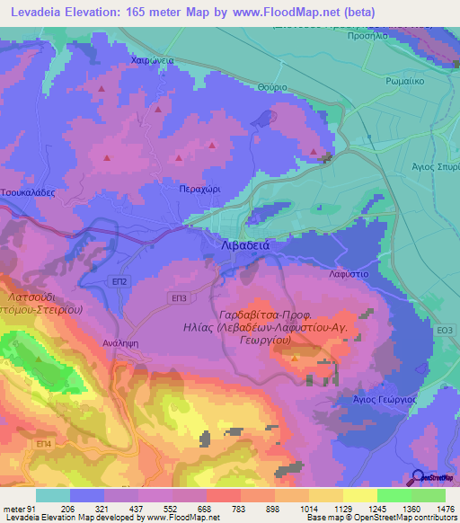 Levadeia,Greece Elevation Map