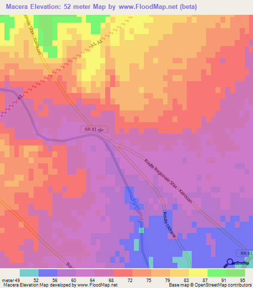 Macera,Tunisia Elevation Map