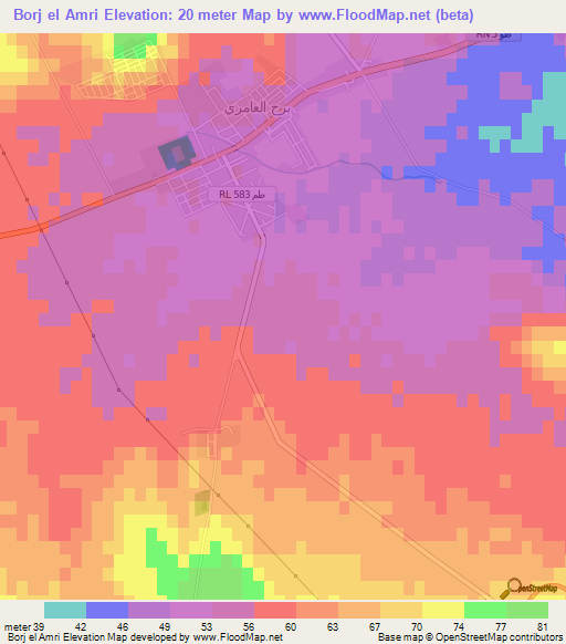 Borj el Amri,Tunisia Elevation Map