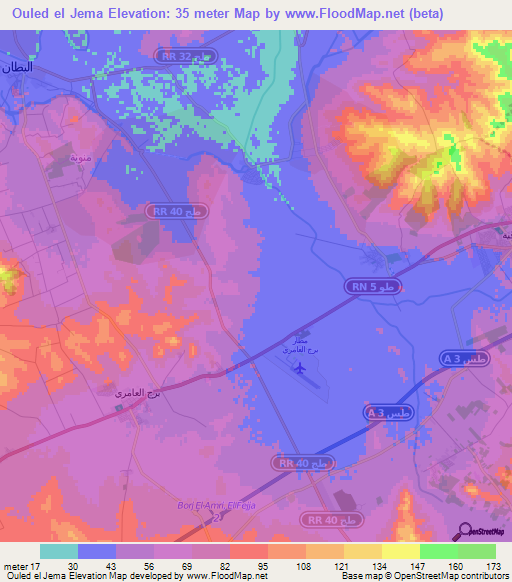 Ouled el Jema,Tunisia Elevation Map