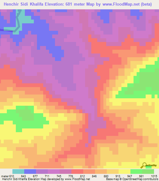 Henchir Sidi Khalifa,Tunisia Elevation Map