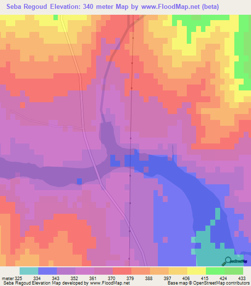 Seba Regoud,Tunisia Elevation Map
