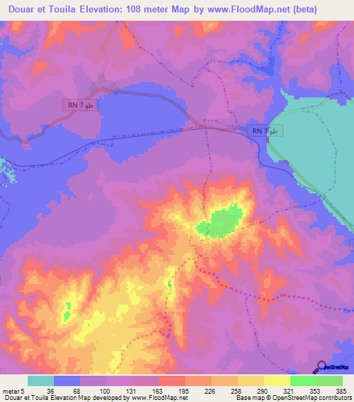 Douar et Touila,Tunisia Elevation Map