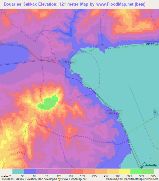 Douar es Sakkak,Tunisia Elevation Map