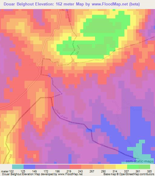 Douar Belghout,Tunisia Elevation Map