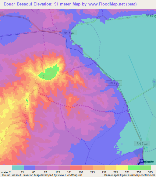 Douar Bessouf,Tunisia Elevation Map