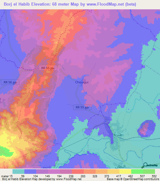 Borj el Habib,Tunisia Elevation Map