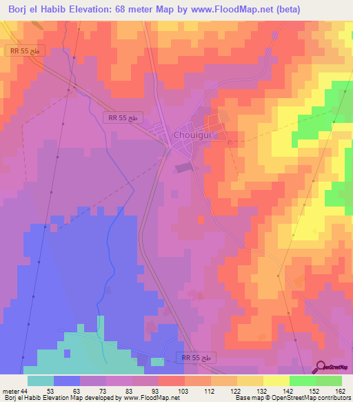 Borj el Habib,Tunisia Elevation Map