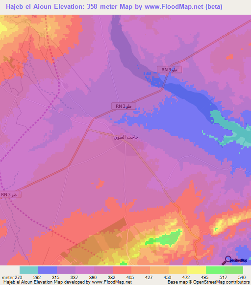 Hajeb el Aioun,Tunisia Elevation Map