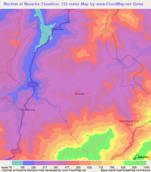 Mechtat el Meracha,Algeria Elevation Map