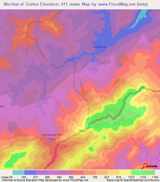 Mechtat el Guitna,Algeria Elevation Map