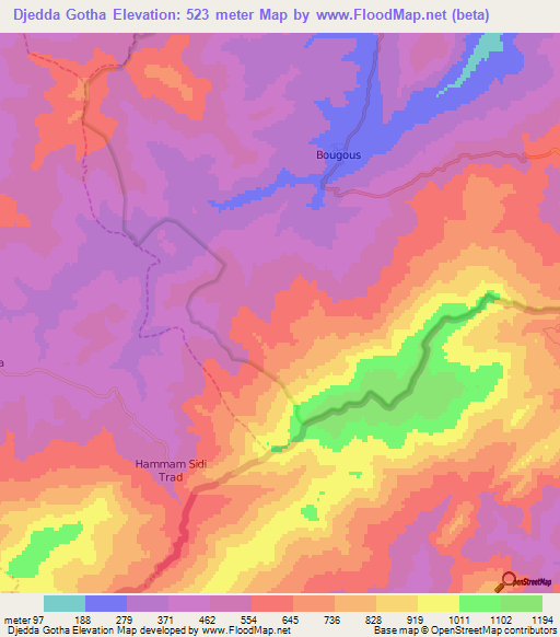 Djedda Gotha,Algeria Elevation Map