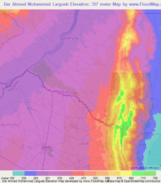 Dar Ahmed Mohammed Largueb,Tunisia Elevation Map
