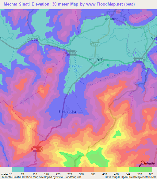 Mechta Sinati,Algeria Elevation Map