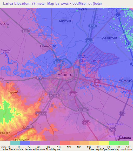 Larisa,Greece Elevation Map
