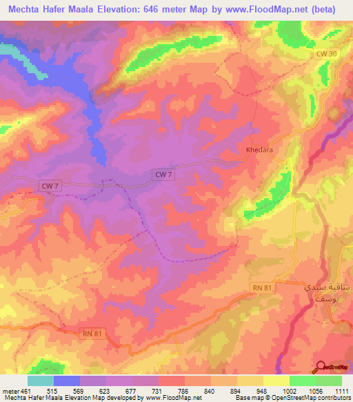 Mechta Hafer Maala,Algeria Elevation Map