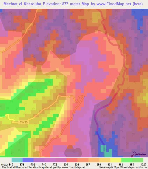 Mechtat el Kherouba,Algeria Elevation Map