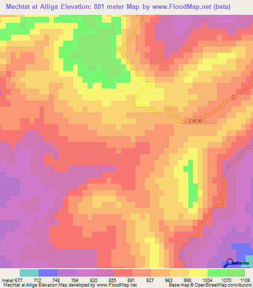 Mechtat el Alliga,Algeria Elevation Map