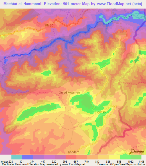 Mechtat el Hammamil,Algeria Elevation Map