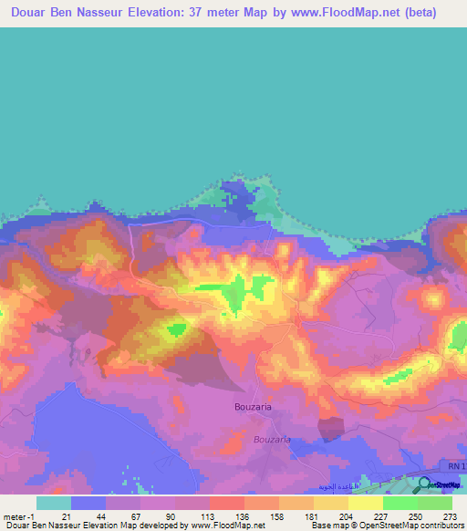 Douar Ben Nasseur,Tunisia Elevation Map