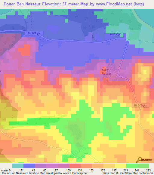 Douar Ben Nasseur,Tunisia Elevation Map