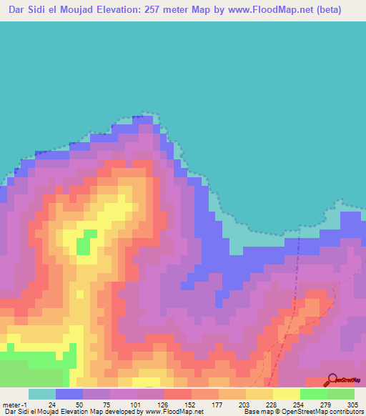 Dar Sidi el Moujad,Tunisia Elevation Map